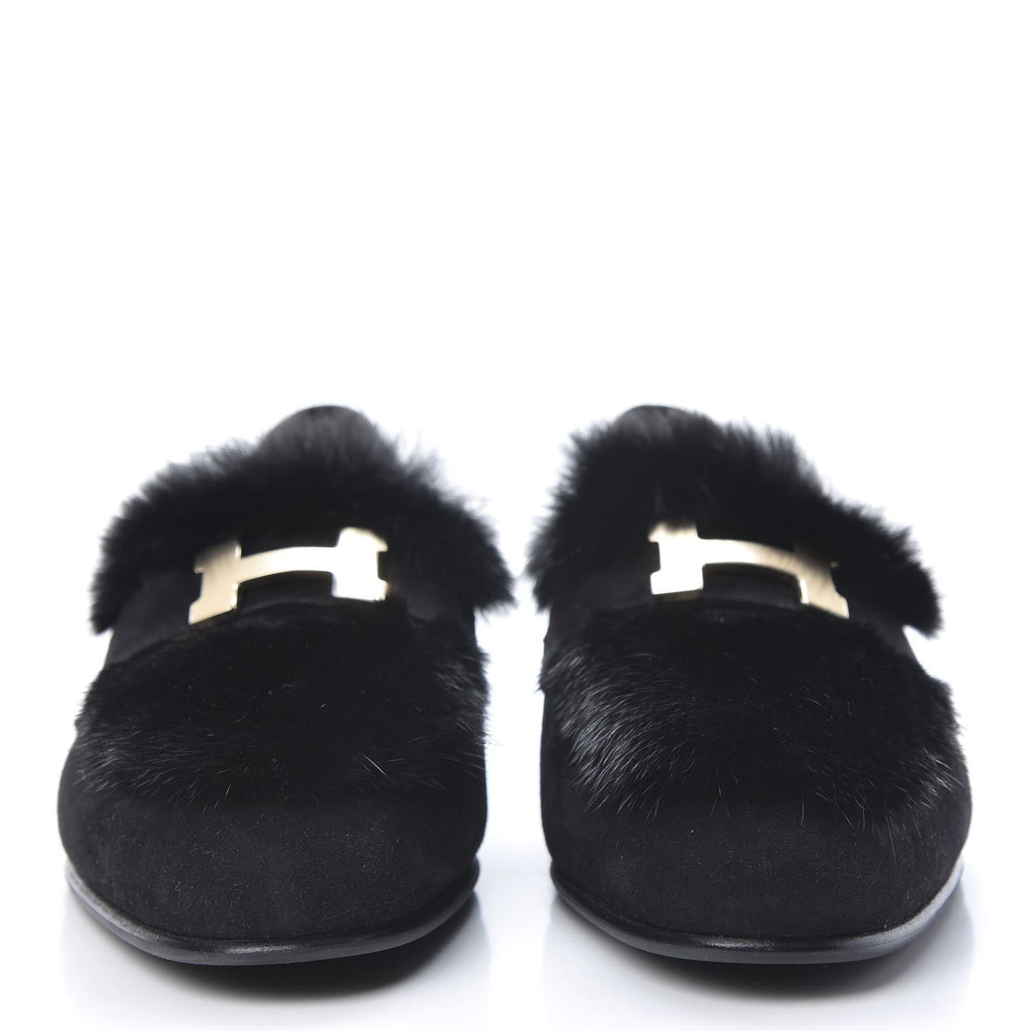Mink Fur Suede Goatskin Paris Loafers 37 Black