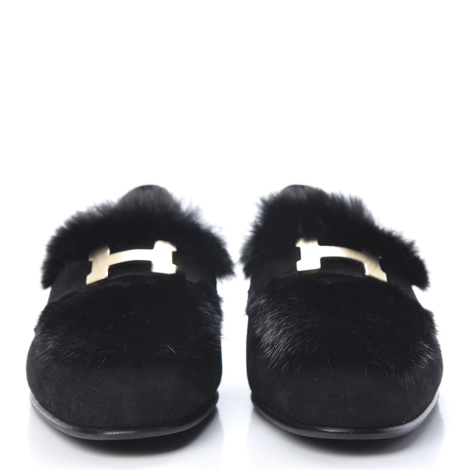 Hermes Mink Fur Suede Goatskin Paris Loafers 37 Black 2 of 8