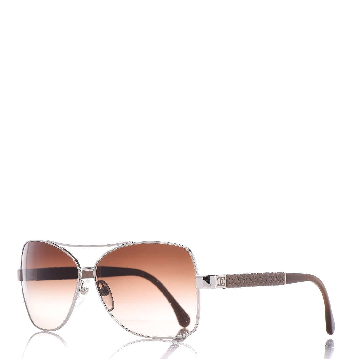 Chanel Lambskin Quilted CC Pilot Sunglasses 4196-Q Silver Taupe 1 of 7