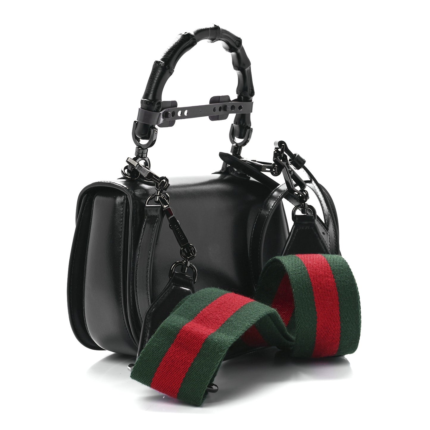 Boarded Dyana Lux Calfskin Web Monochrome Small Bamboo 1947 Top Handle Bag Black