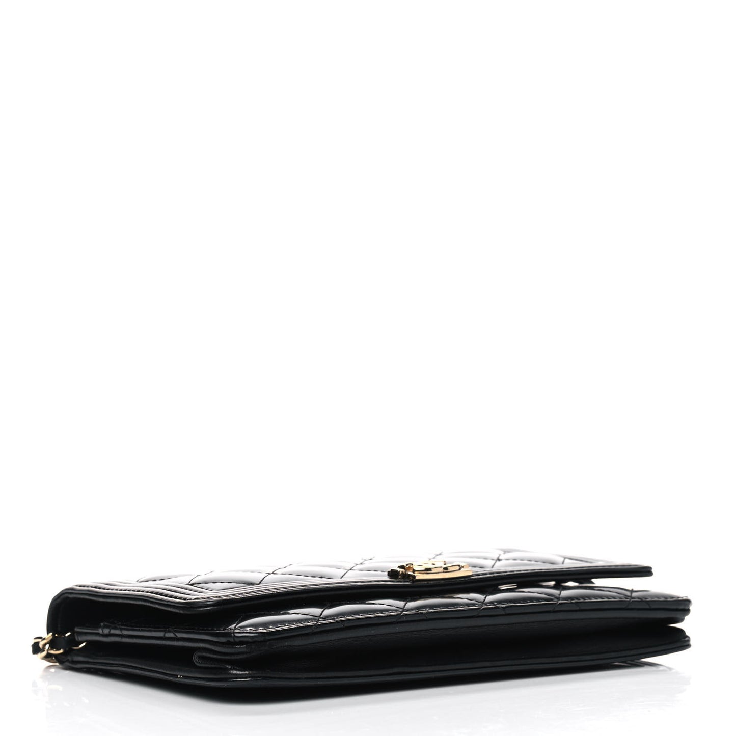 Patent Calfskin Quilted Boy Wallet On Chain WOC Black