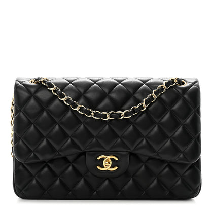 Chanel Lambskin Quilted Jumbo Double Flap Black 1 of 15
