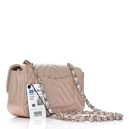 Chanel Iridescent Caviar Chevron Quilted Mini Rectangular Flap Light Gold 3 of 11