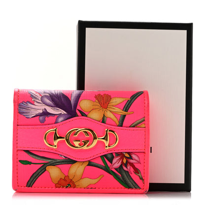 Gucci Calfskin Flora Print Zumi Card Case Fuxia Fluo 12 of 12