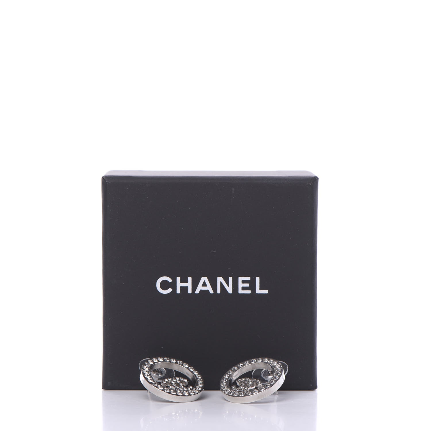 Chanel Crystal CC Round Earrings Silver 5 of 5