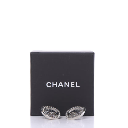 Chanel Crystal CC Round Earrings Silver 5 of 5