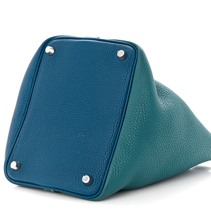Hermes Taurillon Clemence Casaque Picotin Lock 18 PM Vert Bosphore Deep Bleu 10 of 12