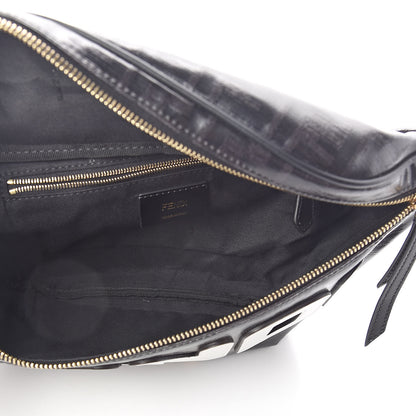 Fendi X FILA Glazed Fabric Vitello Century FF 1974 Mania Belt Bag Black White 5 of 10