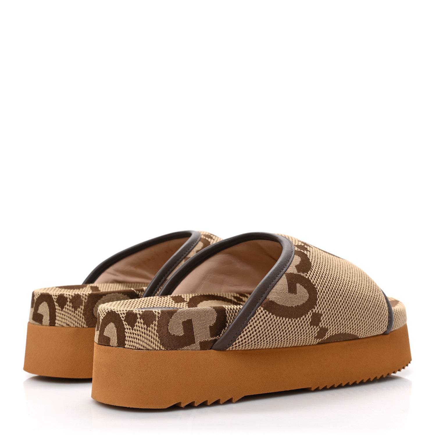 Gucci Monogram Jumbo GG Nappa Samoa Platform 40mm Slide Sandals 35 Camel Ebony New Acero 4 of 8
