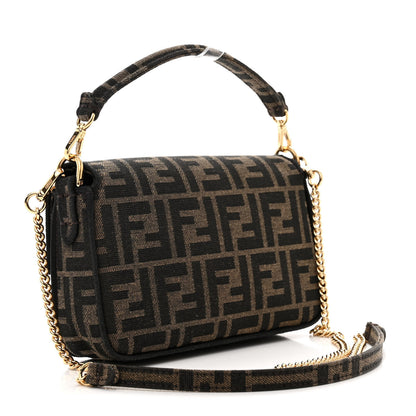 Fendi Fabric Jacquard FF 1974 Mini Baguette Tobacco Moro Black 3 of 14