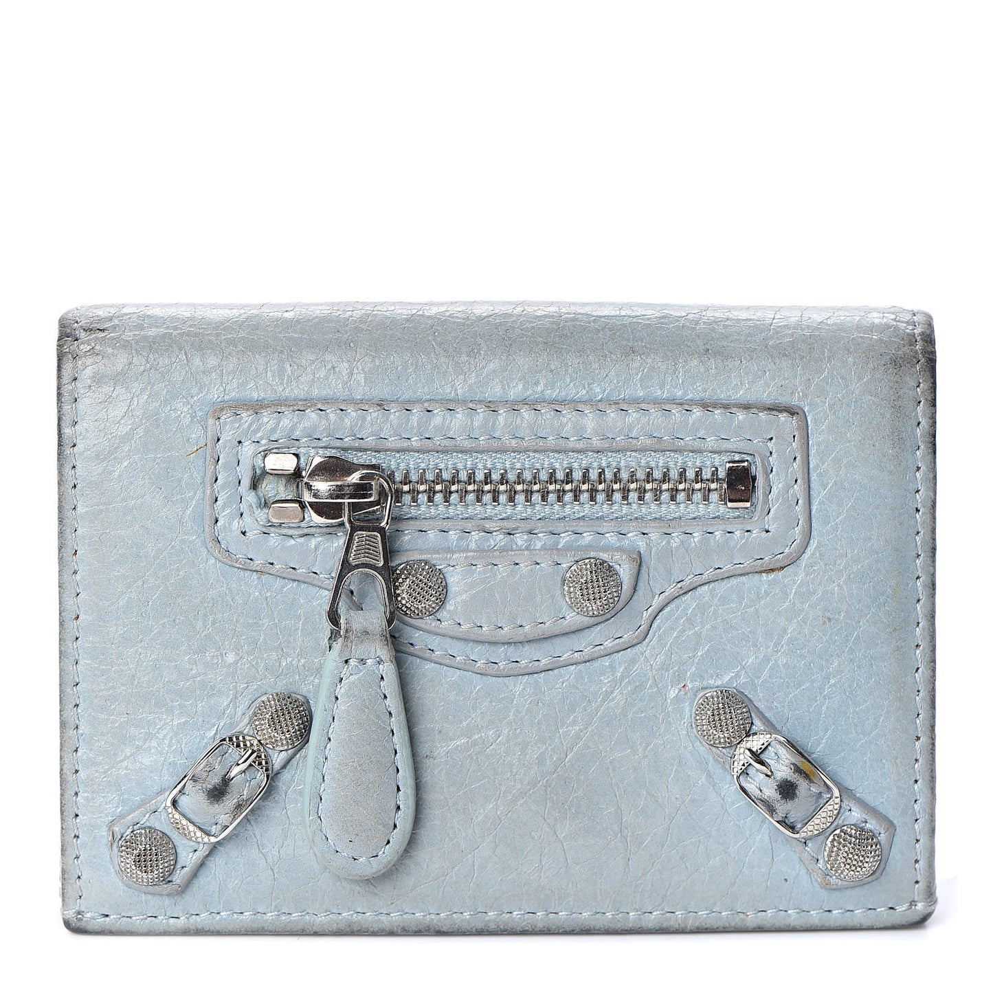 Agneau Giant 12 Silver Hardware Card Case Bleu Opaline