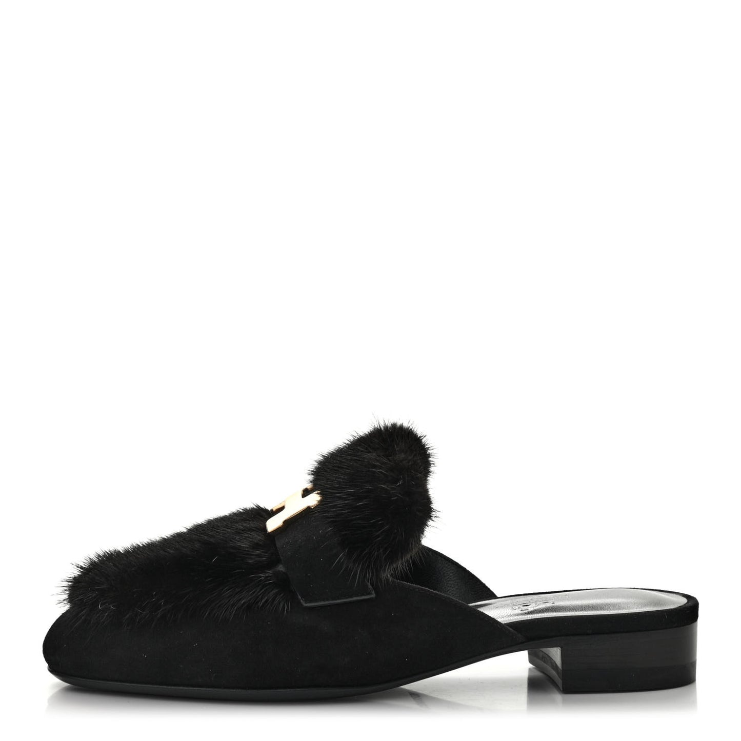 Mink Fur Suede Goatskin Trocadero Mule 35 Black