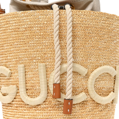 Gucci Straw Calfskin Small Logo Bucket Bag Natural Tan 8 of 10