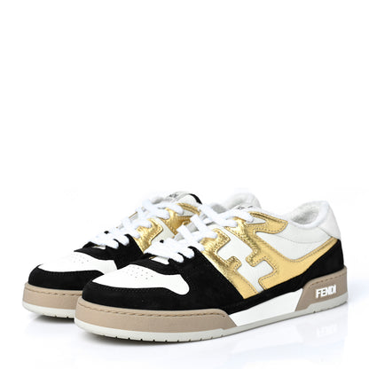 Fendi Grained Calfskin Mens Fendi Match Low Top Sneakers 8 White Black Gold 3 of 8