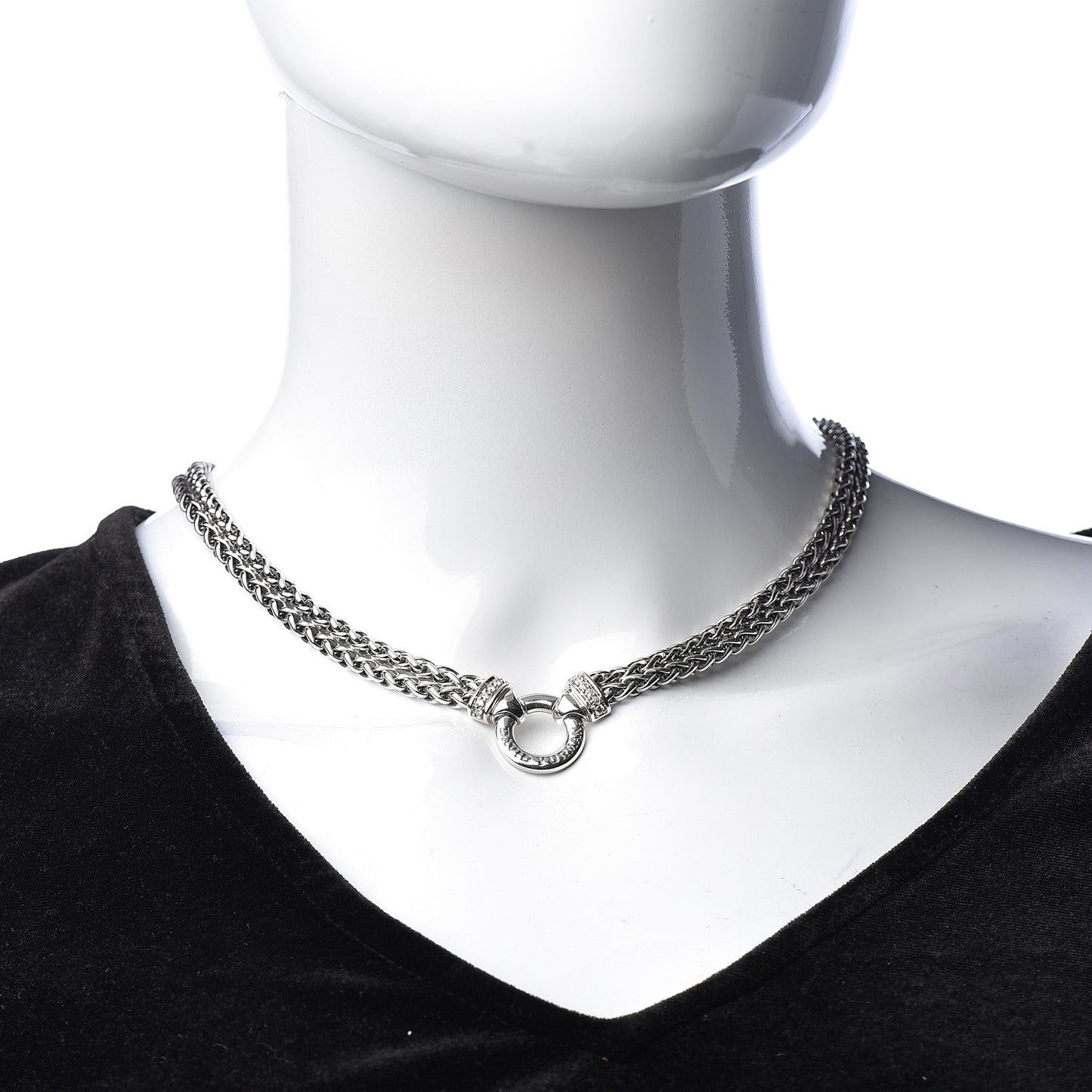 Sterling Silver Diamond 18mm Double Wheat Chain Necklace