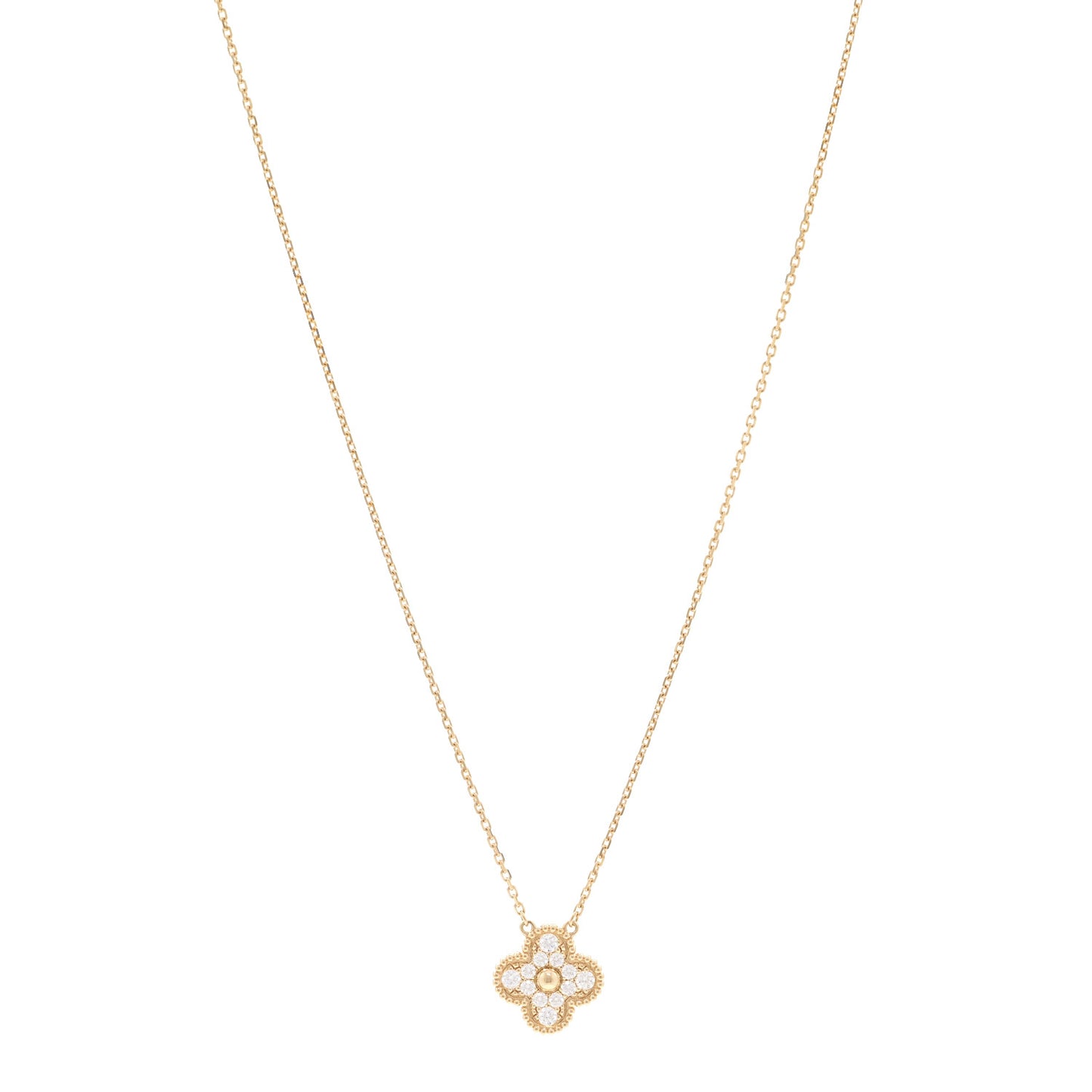 18K Yellow Gold Diamond Vintage Alhambra Pendant Necklace