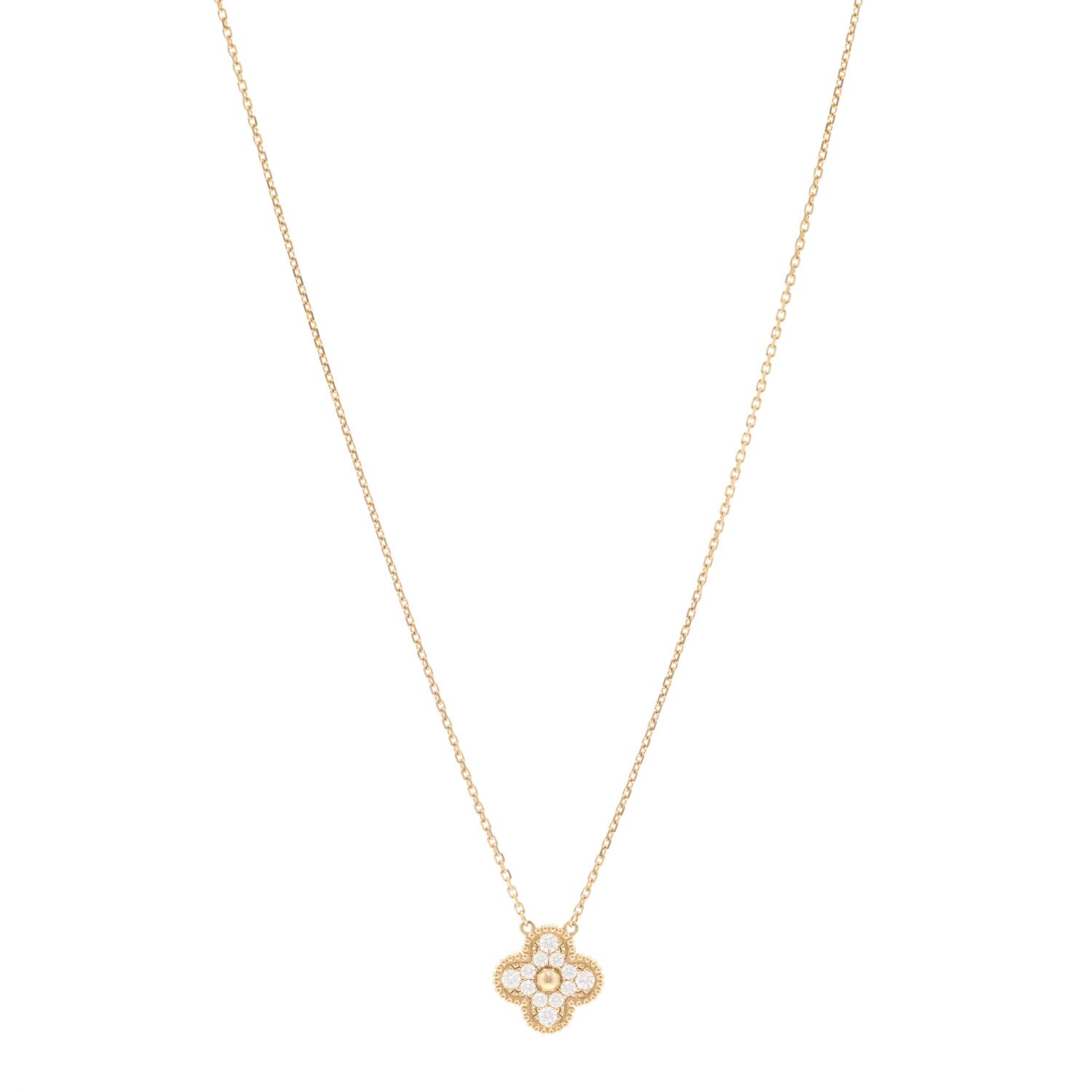 Van Cleef & Arpels 18K Yellow Gold Diamond Vintage Alhambra Pendant Necklace 1 of 6