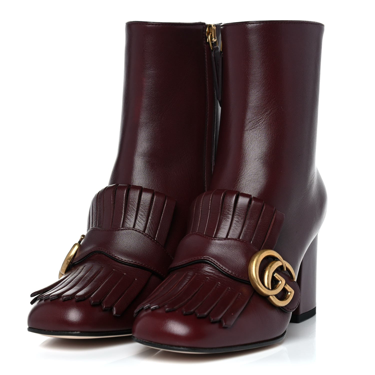 Gucci Malaga Kid GG Marmont Fringe 75mm Ankle Boots 35 Vintage Bordeaux 3 of 12
