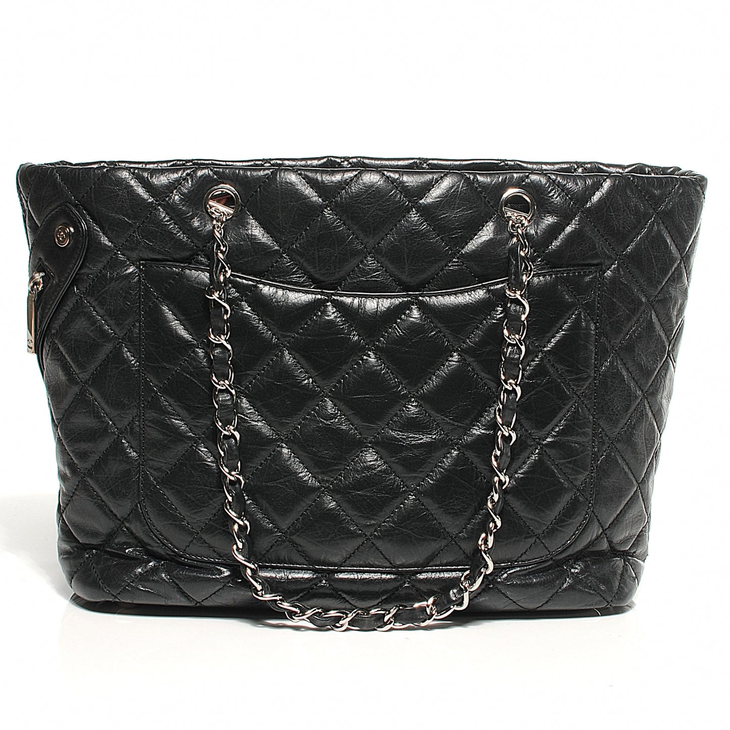 Leather Quilted Cotton Club Large Tote Black