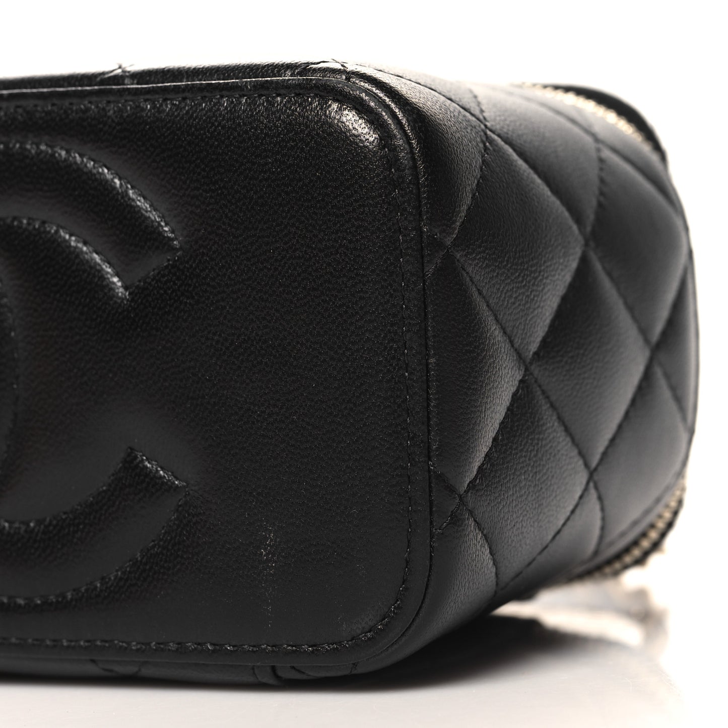 Lambskin Quilted Small Top Handle Vanity Case With Chain Black Lilac