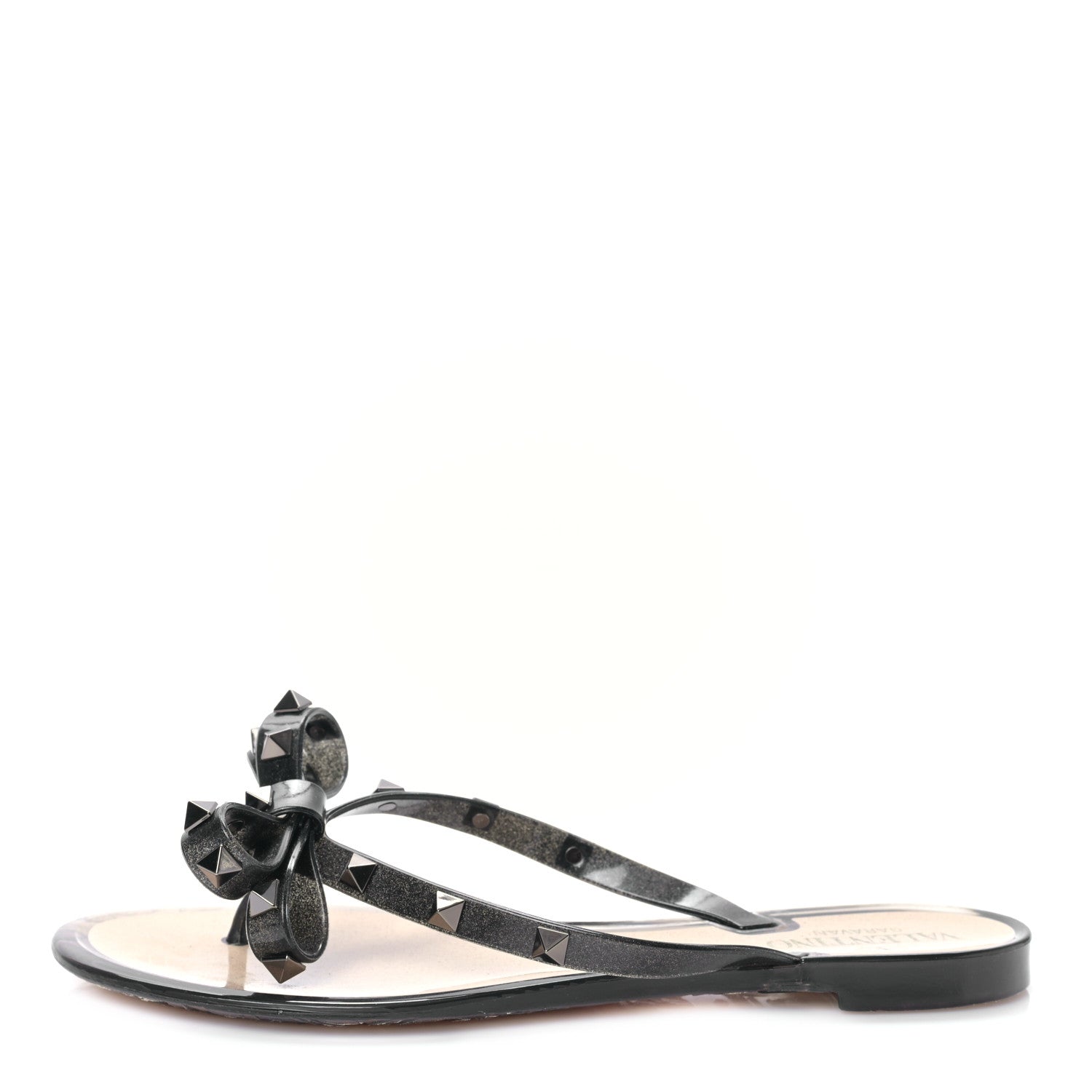 Valentino Garavani PVC Jelly Glitter Rockstud Bow Thong Sandals 37 Black 1 of 7