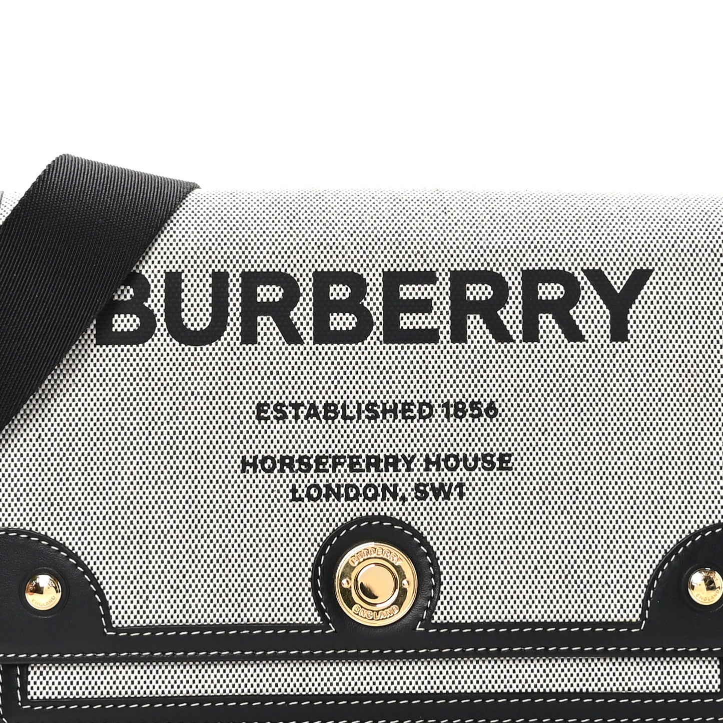 Canvas Horseferry Print Note Crossbody Bag Grey Black
