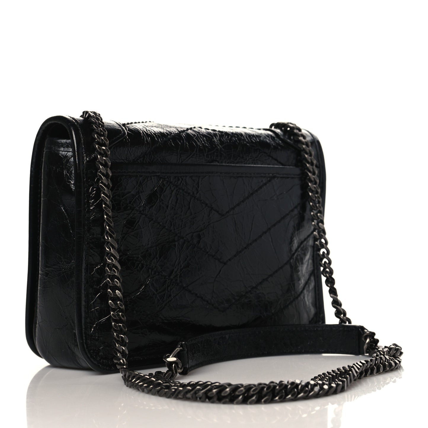 Crinkled Calfskin Matelasse Monogram Niki Chain Wallet Black