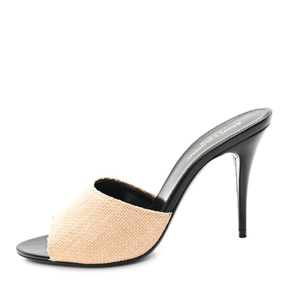 Saint Laurent Raffia Calfskin La 16 95 Mule Sandals 39 Cammello 1 of 11