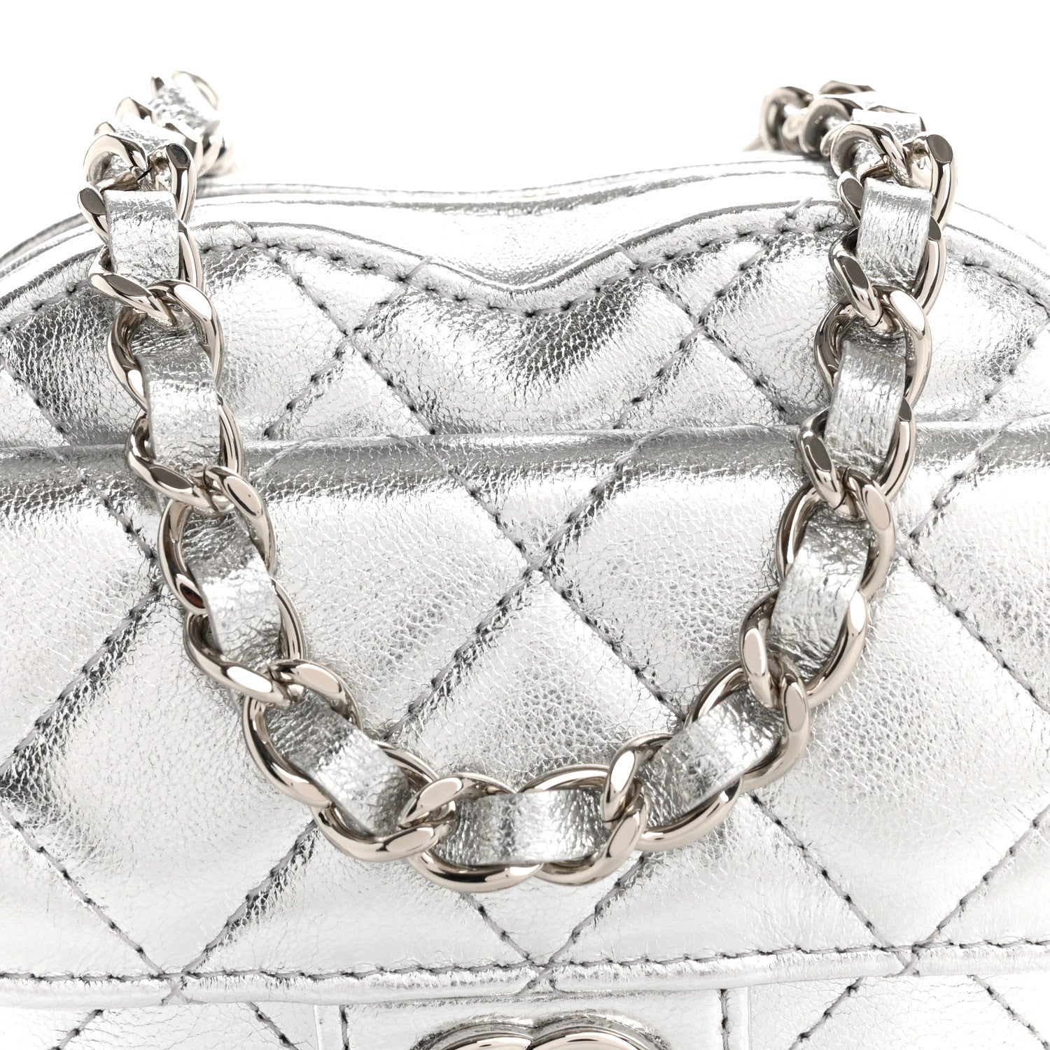 Chanel Metallic Lambskin Quilted CC In Love Heart Waist Belt Bag With Chain Silver 8 of 11