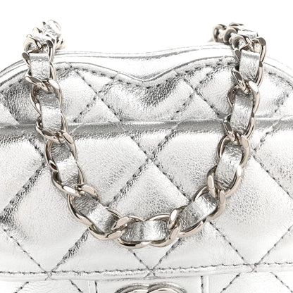 Chanel Metallic Lambskin Quilted CC In Love Heart Waist Belt Bag With Chain Silver 8 of 11