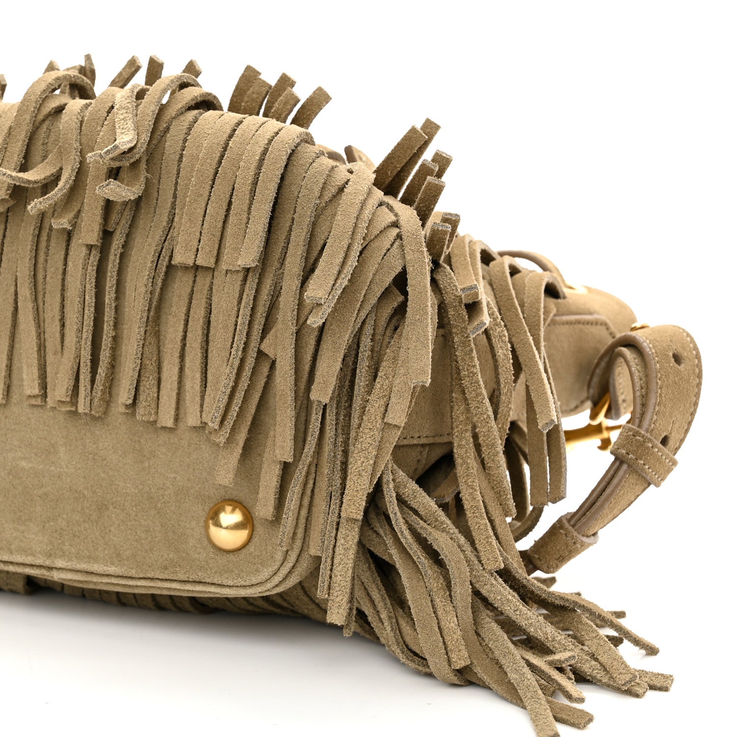 Saint Laurent Suede Calfskin Small Emmanuelle Fringe Bucket Bag Light Ocre 10 of 10