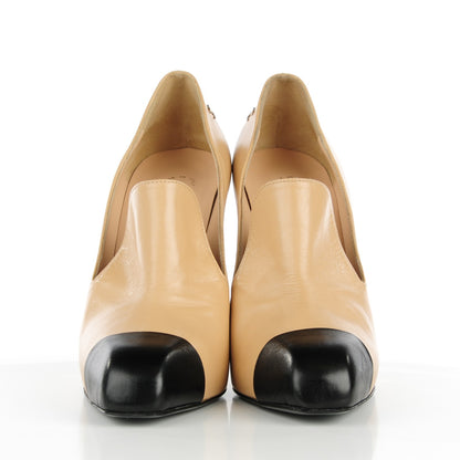 Chanel Lambskin Cap Toe Loafer Pumps 38 Beige Black 7 of 18