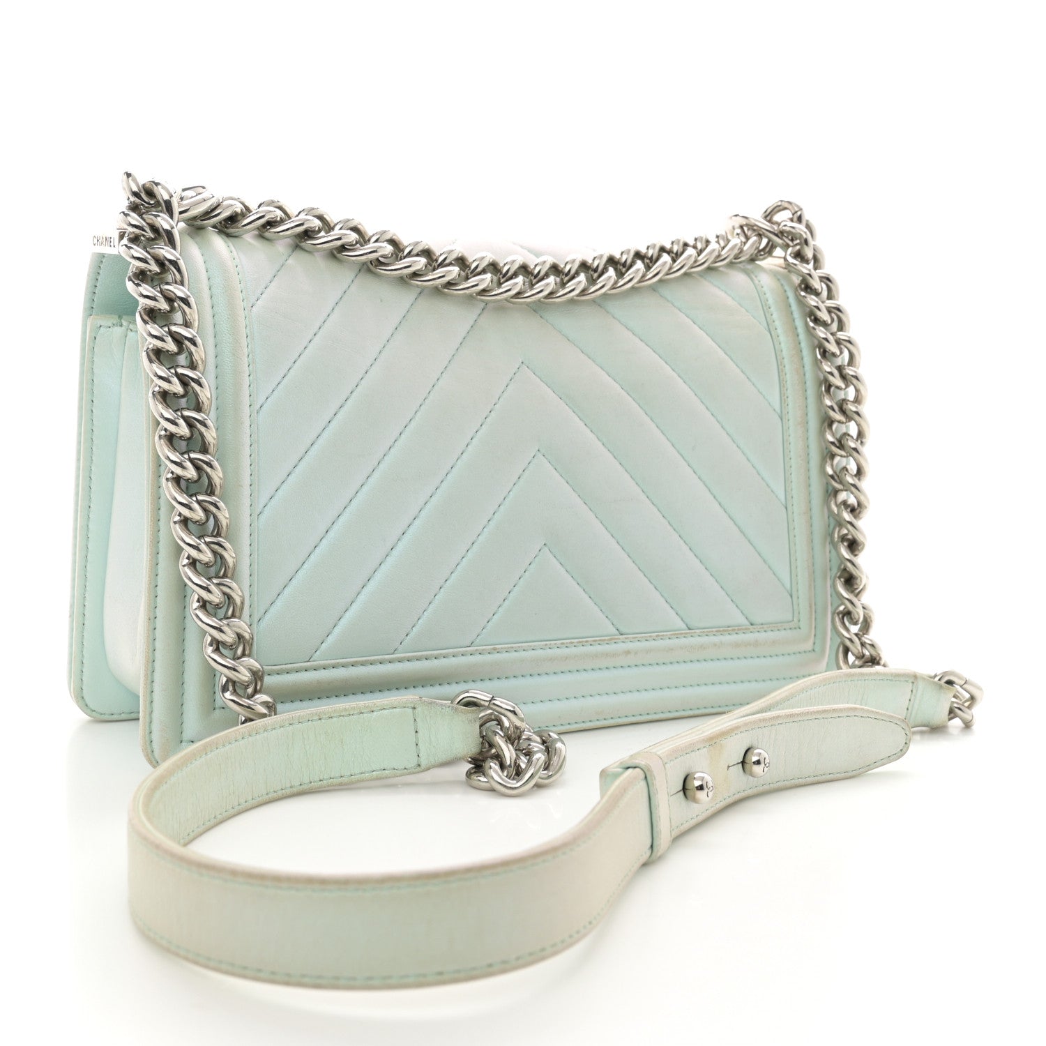 Chanel Iridescent Lambskin Chevron Quilted Medium Boy Flap Turquoise 3 of 18