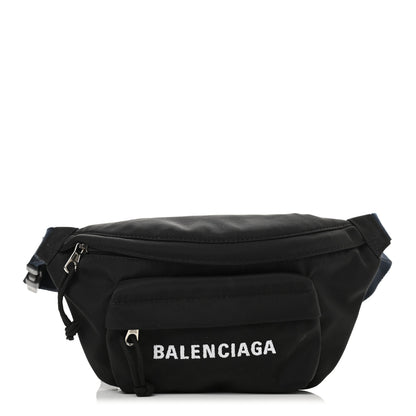 Balenciaga Sport Nylon Logo Embroidered Wheel Belt Bag Black White 1 of 10