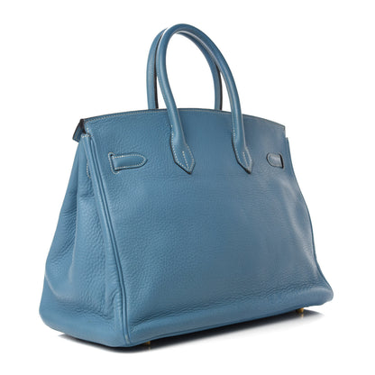 Hermes Taurillon Clemence Birkin 35 Blue Jean 3 of 38