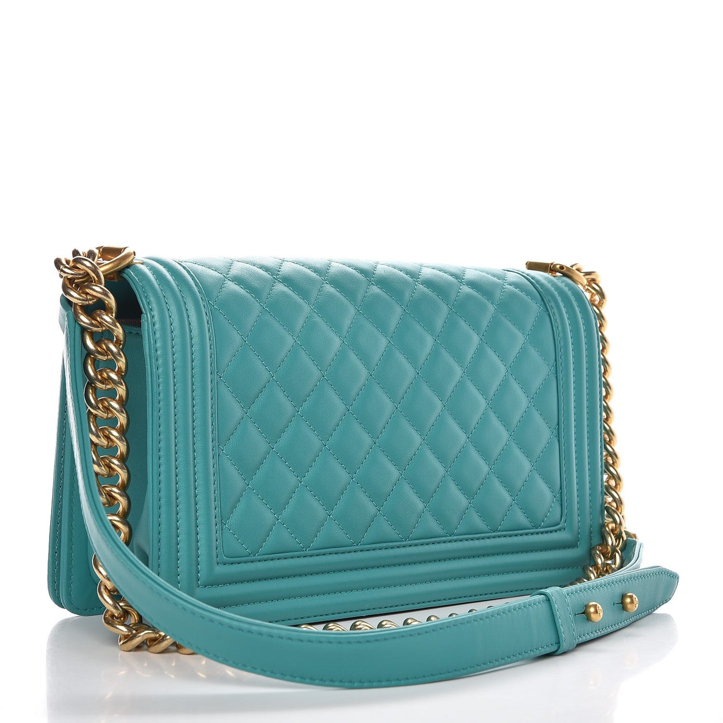 Calfskin Quilted Medium Boy Flap Turquoise