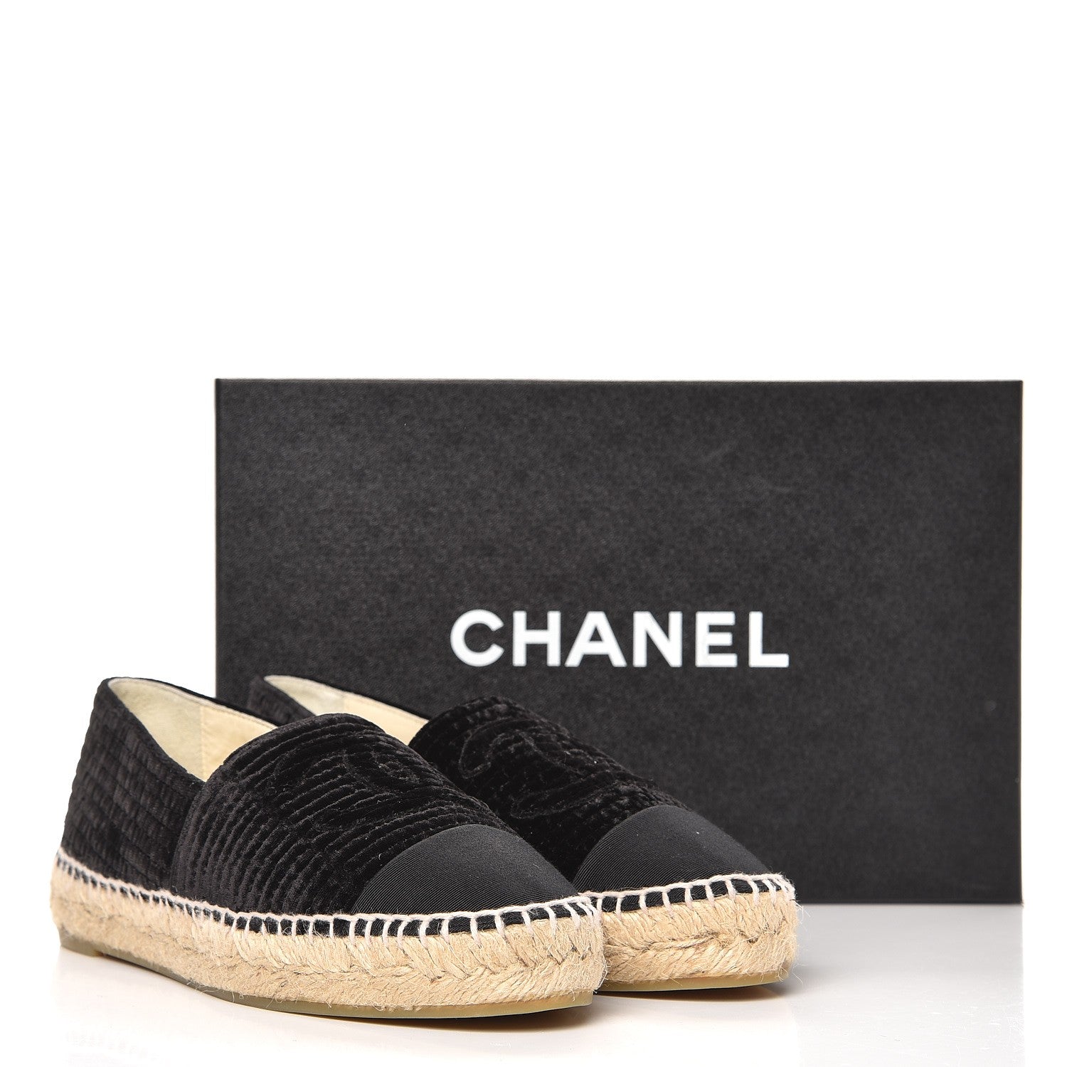 Chanel Velvet Grosgrain CC Espadrilles 37 Black 10 of 10