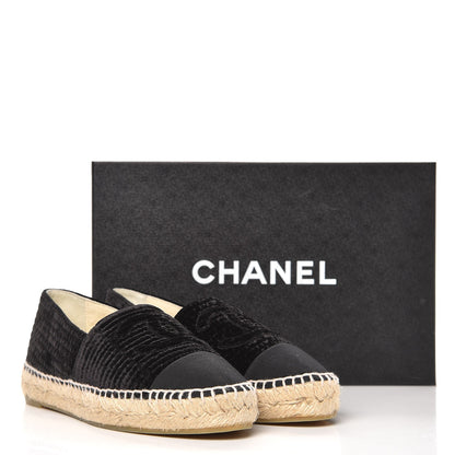 Chanel Velvet Grosgrain CC Espadrilles 37 Black 10 of 10