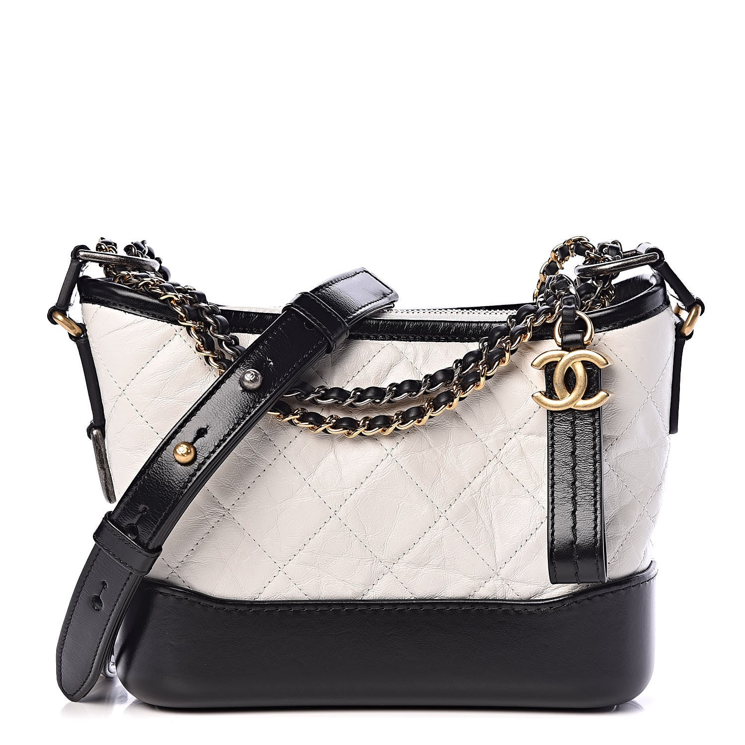 Chanel Aged Calfskin Quilted Small Gabrielle Hobo Black White 1 of 9