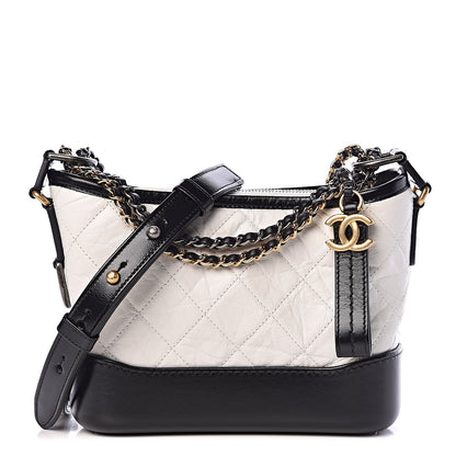 Chanel Aged Calfskin Quilted Small Gabrielle Hobo Black White 1 of 9