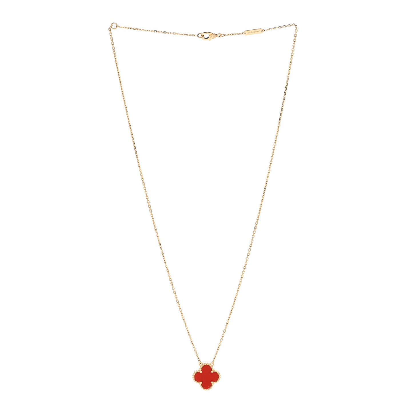 18K Yellow Gold Carnelian Vintage Alhambra Pendant Necklace