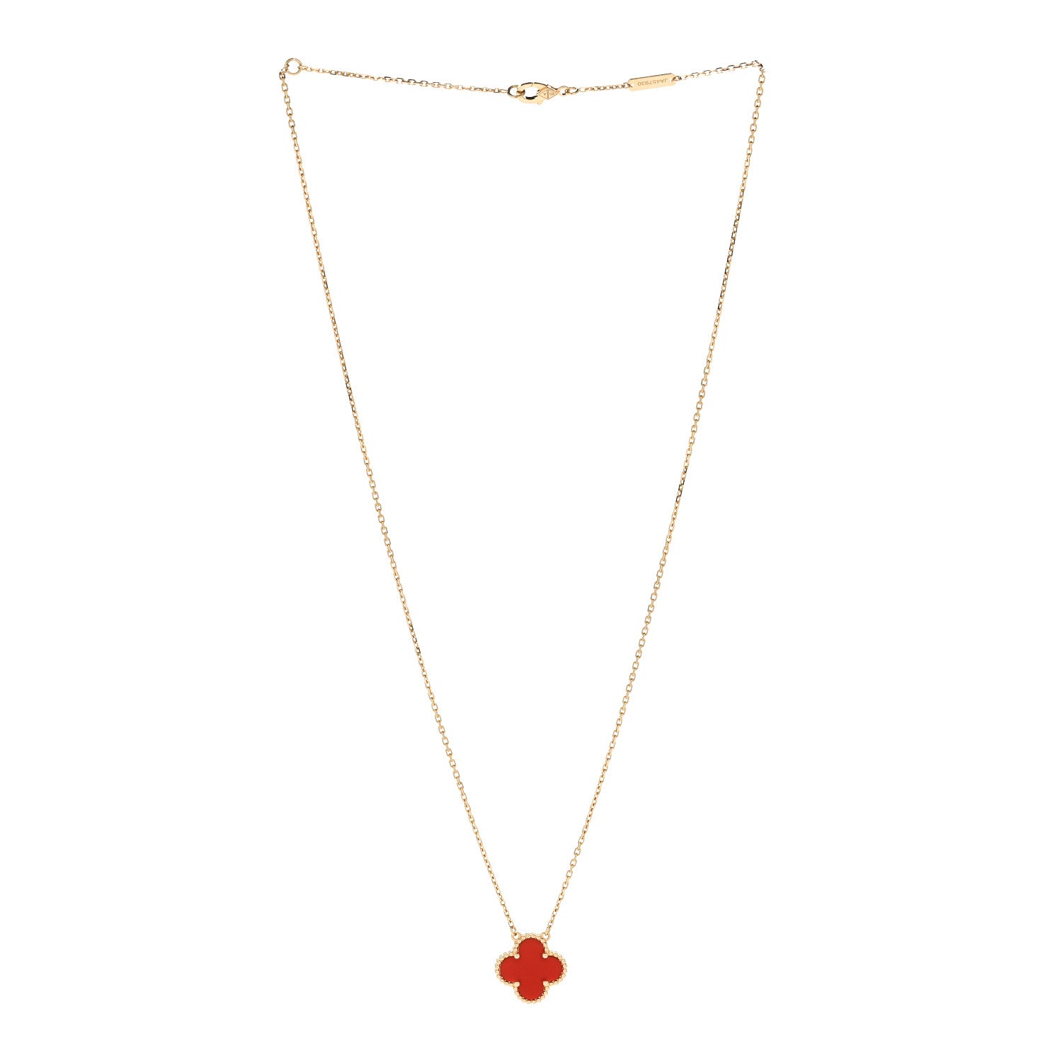 Van Cleef & Arpels 18K Yellow Gold Carnelian Vintage Alhambra Pendant Necklace 3 of 8