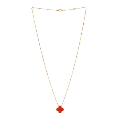 Van Cleef & Arpels 18K Yellow Gold Carnelian Vintage Alhambra Pendant Necklace 3 of 8