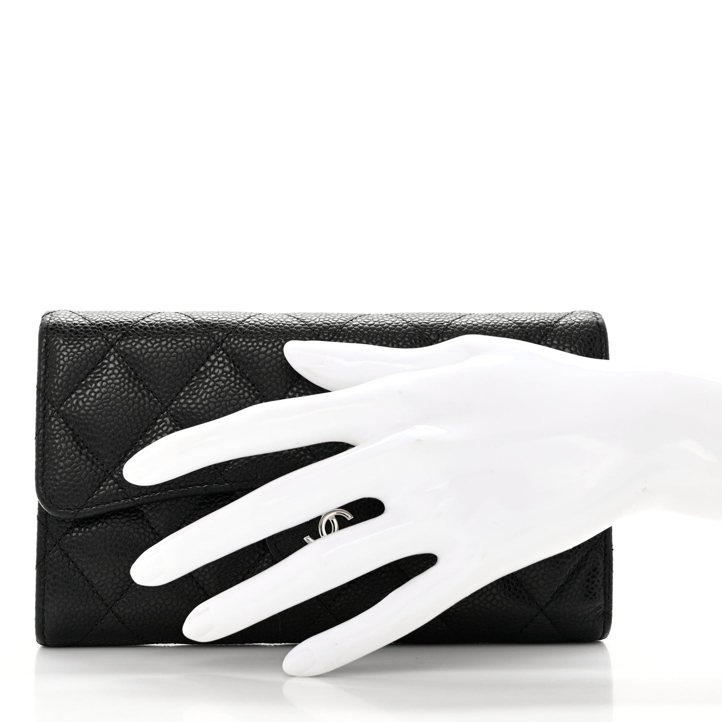 Caviar Quilted Large Gusset Flap Wallet Black