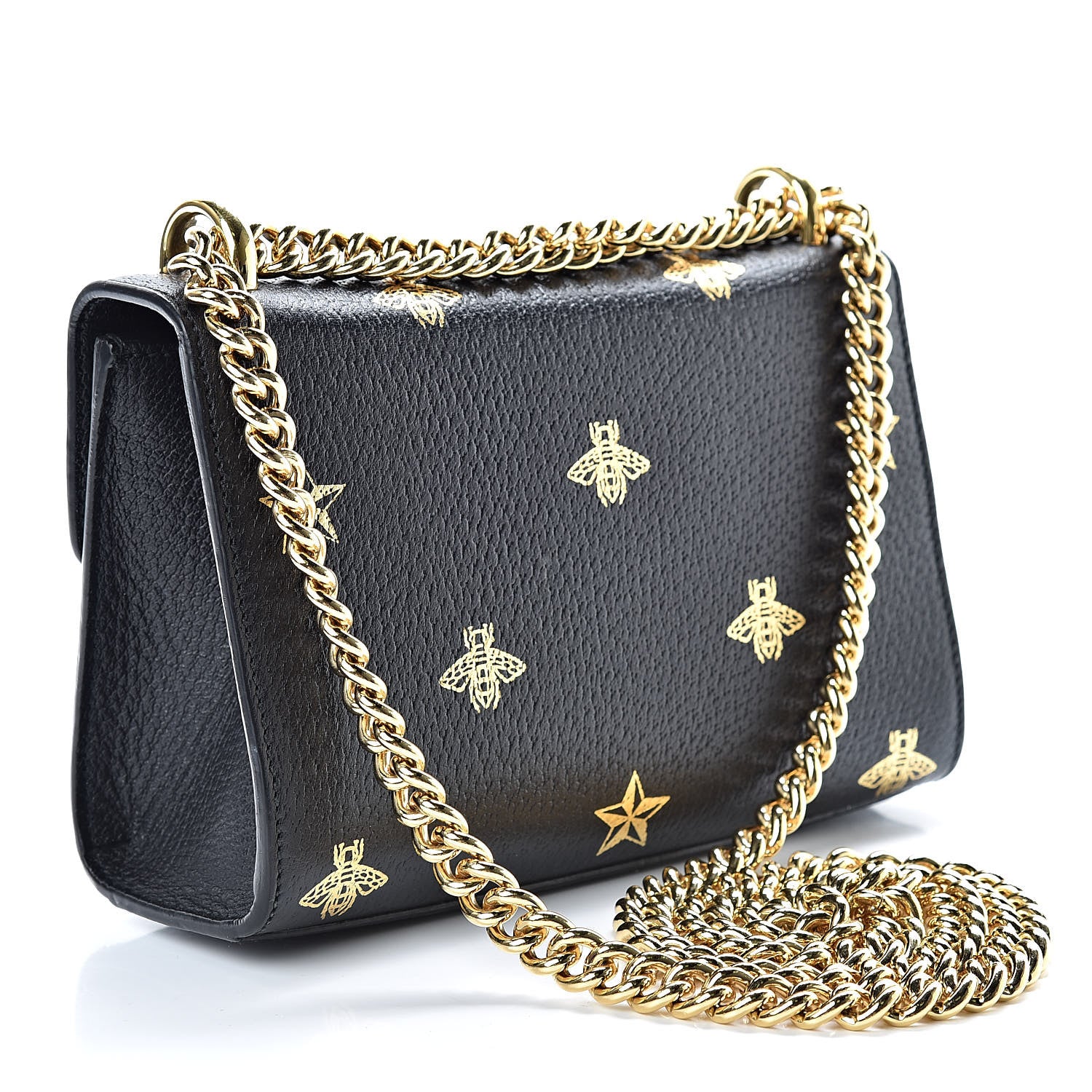 Gucci Grained Calfskin Bee Star Small Padlock Shoulder Bag Black 3 of 13