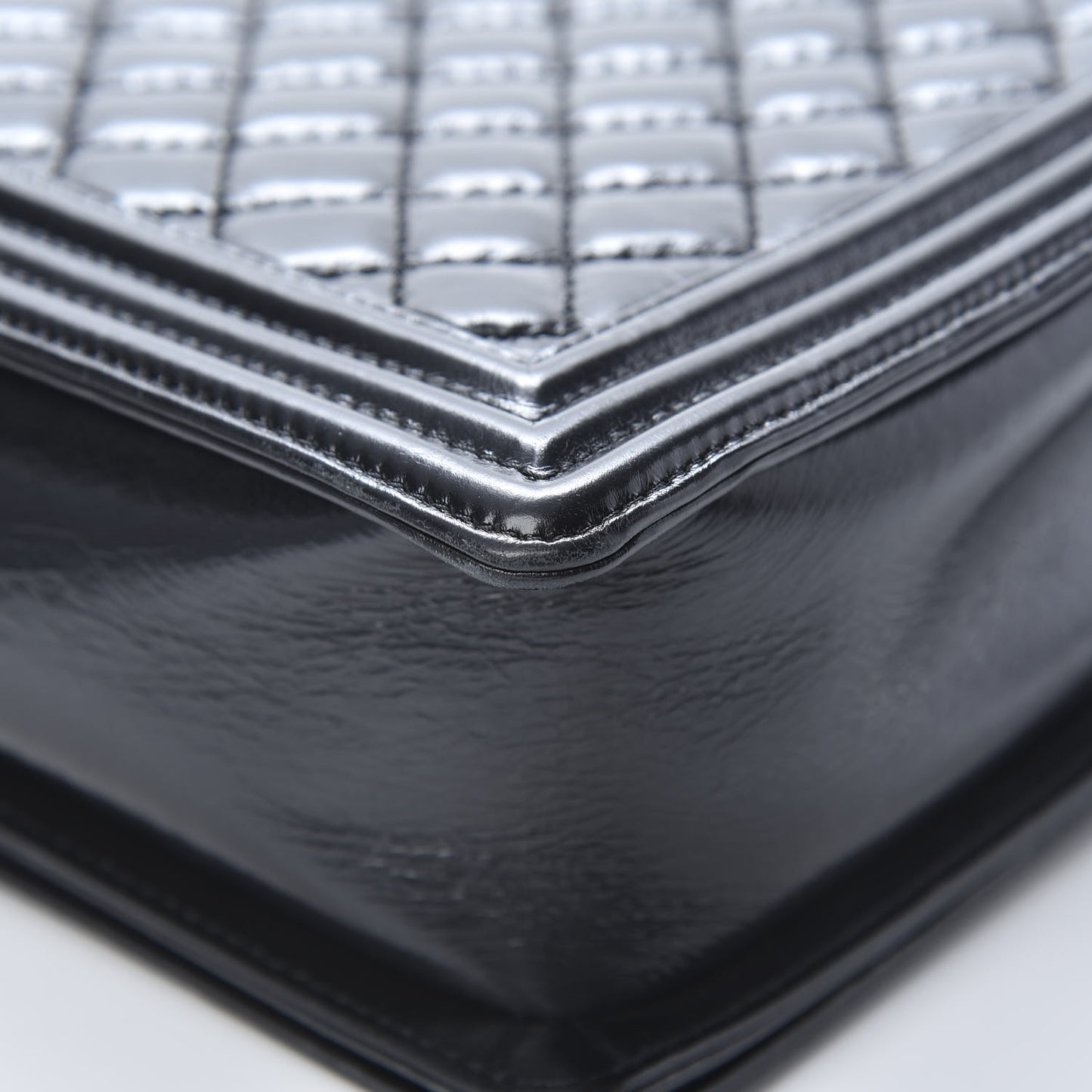 Glazed Calfskin Quilted Large Boy Flap Black