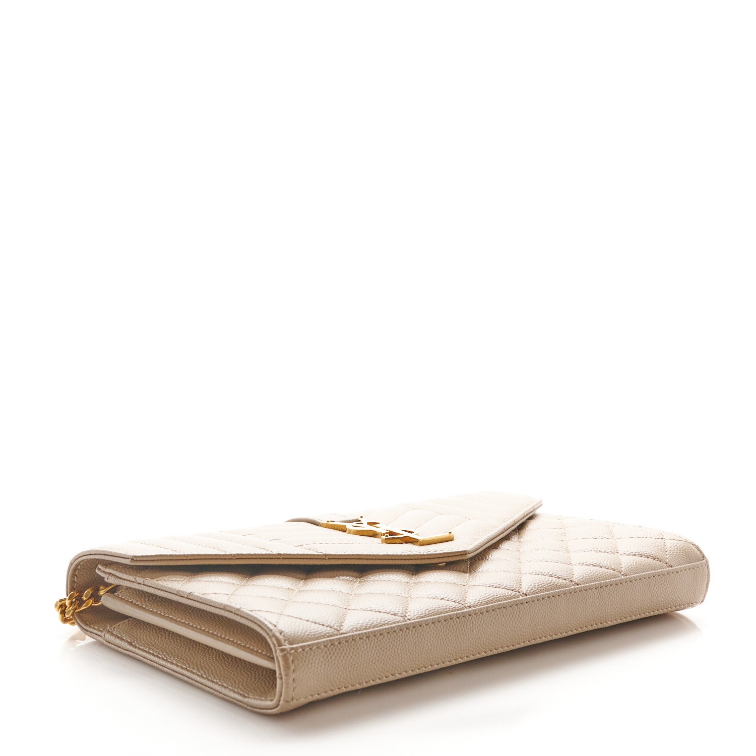 Saint Laurent Grain De Poudre Mixed Matelasse Triquilt Monogram Chain Wallet Dark Beige 4 of 10
