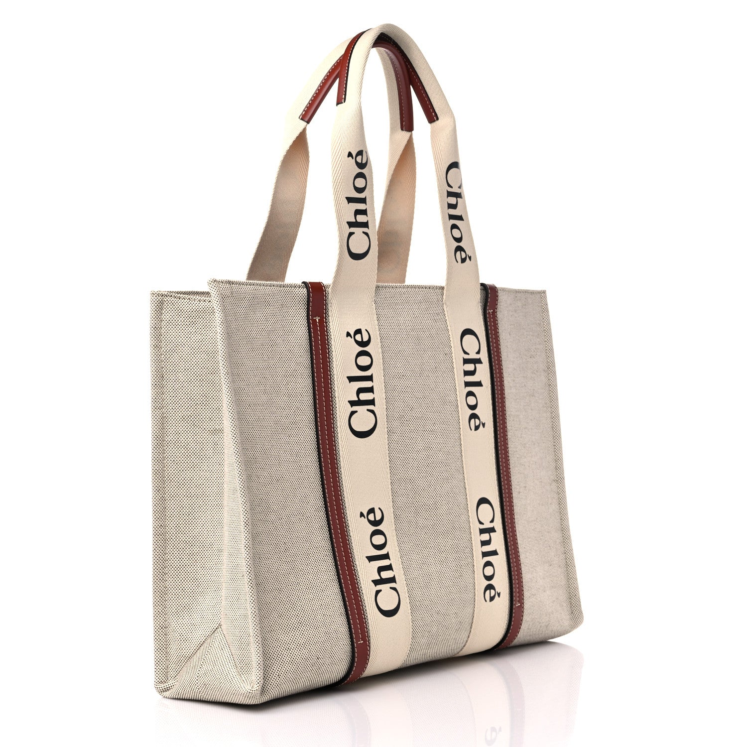 Chloe Cotton Calfskin Medium Woody Ribbon Tote White Brown 3 of 9