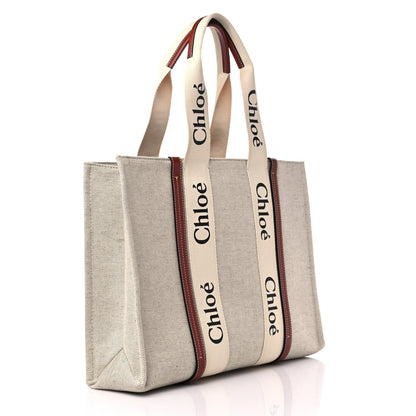 Chloe Cotton Calfskin Medium Woody Ribbon Tote White Brown 3 of 9