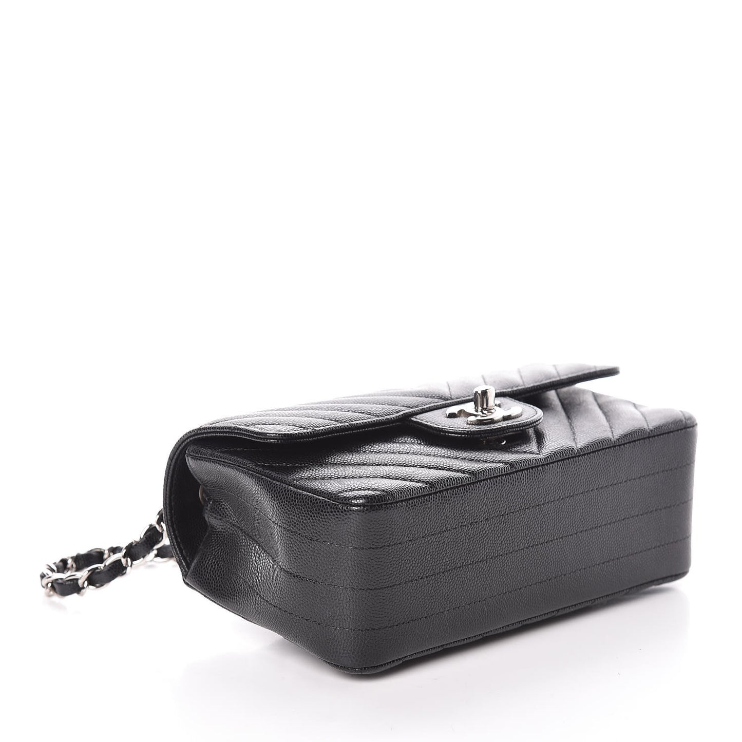 Caviar Chevron Quilted Mini Rectangular Flap Black